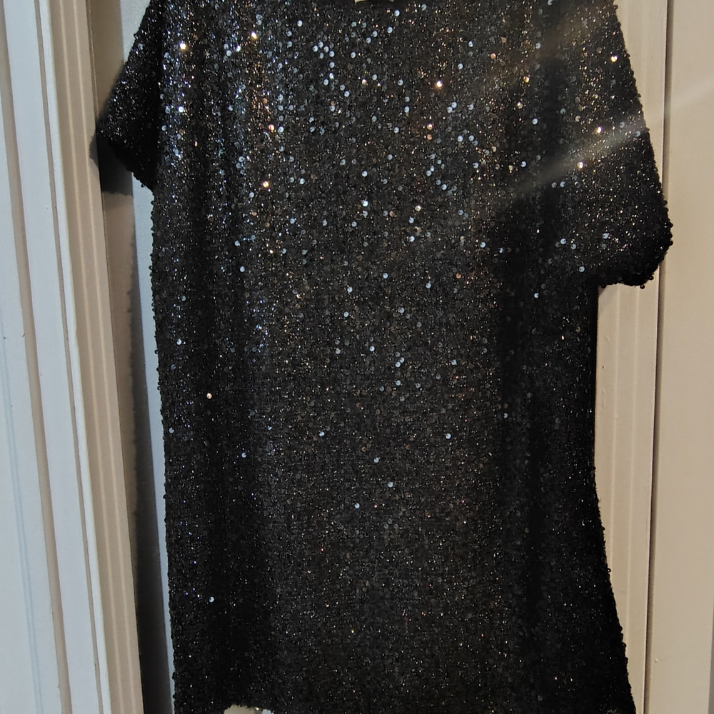 Vine & Love Shimmering Black Sequin Top